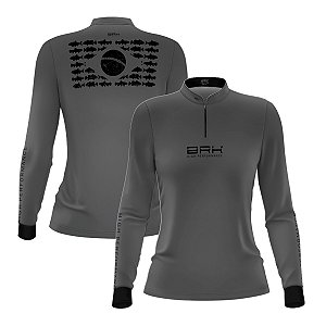 Camisa de Pesca Feminina Brk Pescador Patriota Cinza e Preta com Proteção UV50