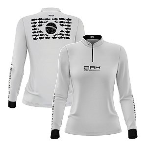 Camisa de Pesca Feminina Brk Pescador Patriota Branca e Preta com Proteção UV50