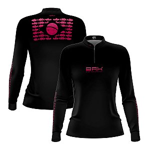 Camisa de Pesca Feminina Brk Pescadora Patriota Preta e Rosa com Proteção UV50