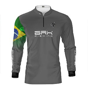 Camisa de Pesca Brk Cinza Bandeira do Brasil Garateia com Proteção UV50+