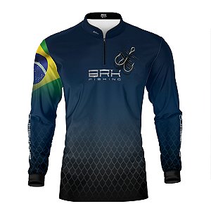 Camisa de Pesca Brk Azul Escamas Bandeira do Brasil Garateia com Proteção UV50+