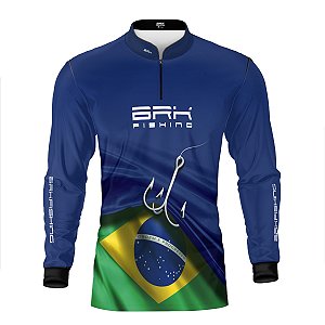 Camisa de Pesca Brk Azul Bandeira do Brasil Garateia com Proteção UV50+