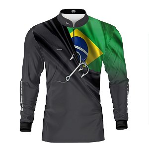 Camisa de Pesca Brk Cinza Bandeira do Brasil Garateia com Proteção UV50+