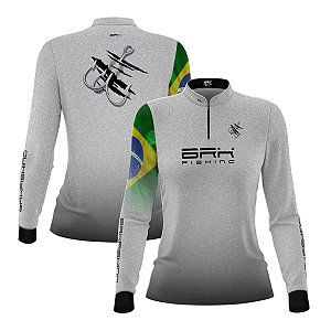 Camisa de Pesca Feminina Brk Branca Bandeira do Brasil Garateia com Proteção UV50+