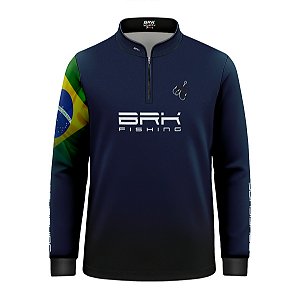 Camisa de Pesca Infantil Brk Azul Bandeira do Brasil Garateia com Proteção UV50+