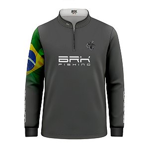 Camisa de Pesca Infantil Brk Cinza Bandeira do Brasil Garateia com Proteção UV50+