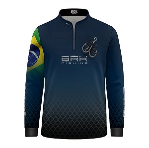 Camisa de Pesca Infantil Brk Azul Escamas Bandeira do Brasil Garateia com Proteção UV50+