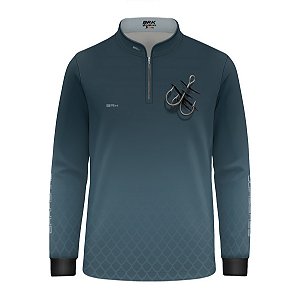 Camisa de Pesca Infantil Brk Azul Lisa Escamas Garateia com Proteção UV50+