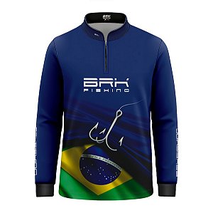 Camisa de Pesca Infantil Brk Azul Bandeira do Brasil Garateia com Proteção UV50+