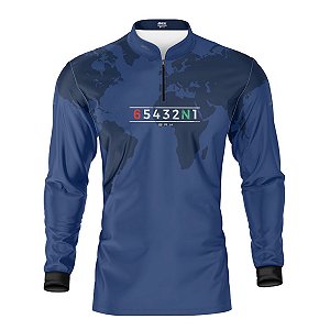 Camisa Manga Longa com Proteção UV50 Brk Azul Mapa Mundi 6 Marchas