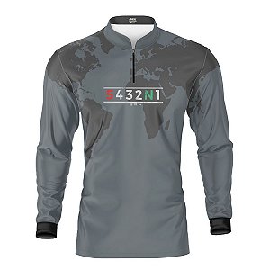 Camisa Manga Longa com Proteção UV50 Brk Cinza Mapa Mundi 5 Marchas