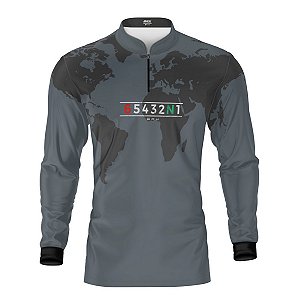 Camisa Manga Longa com Proteção UV50 Brk Cinza Mapa Mundi 6 Marchas