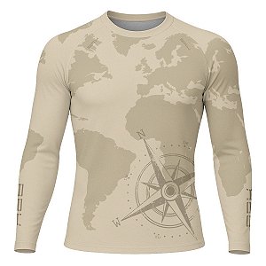 Camisa Segunda Pele Brk Discovery Bege Mapa Mundi com Proteção UV50
