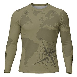 Camisa Segunda Pele Brk Discovery Marrom Mapa Mundi com Proteção UV50