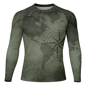 Camisa Segunda Pele Brk Discovery Verde Mapa Mundi com Proteção UV50