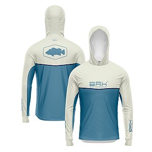 Camisa de Pesca Brk com Capuz Hybrid Bege com Azul com Proteção Solar UV50+