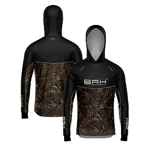 Camisa de Pesca Brk com Capuz Hybrid Black Real Tree com Proteção Solar UV50+