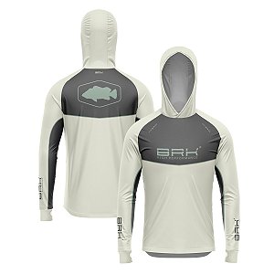 Camisa de Pesca Brk com Capuz Hybrid Cinza Bege com Proteção Solar UV50+
