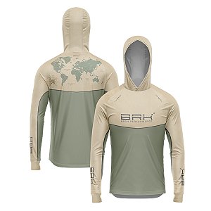 Camisa de Pesca Brk com Capuz Hybrid Luva Maps com Proteção Solar UV50+