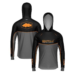 Camisa de Pesca Brk com Capuz Hybrid Real Preto Black Fishing com Proteção Solar UV50+