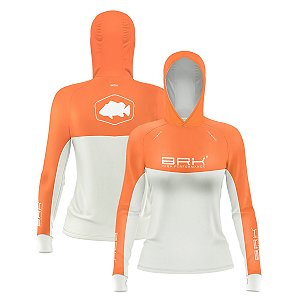 Camisa de Pesca Feminina Brk com Capuz Hybrid Laranja com Proteção Solar UV50+
