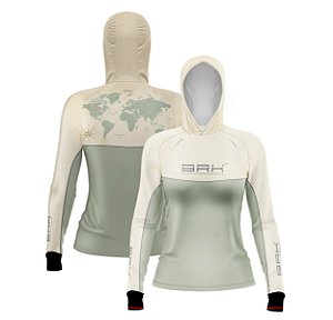 Camisa de Pesca Feminina Brk com Capuz Hybrid Luva Maps com Proteção Solar UV50+