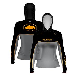 Camisa de Pesca Feminina Brk com Capuz Hybrid Real Preto Black Fishing com Proteção Solar UV50+