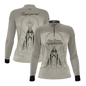 Camisa Agro Feminina Brk Bege Nossa Senhora Aparecida com Proteção UV50