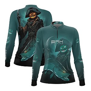 Camisa de Pesca Feminina Brk Azul Halloween Fantasma com Proteção UV50