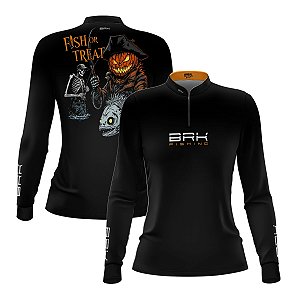 Camisa de Pesca Feminina Brk Halloween Esqueleto Pescador com Proteção UV50