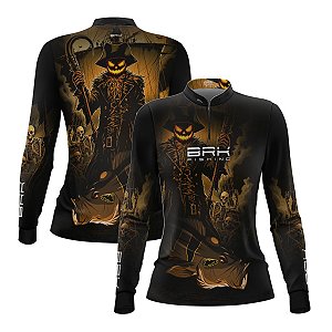 Camisa de Pesca Feminina Brk Halloween Peixe e Caveira com Proteção UV50