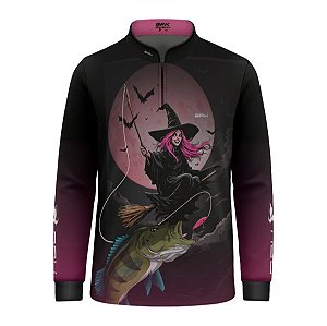 Camisa de Pesca Infantil Brk Preto e Rosa Bruxa com Proteção UV50