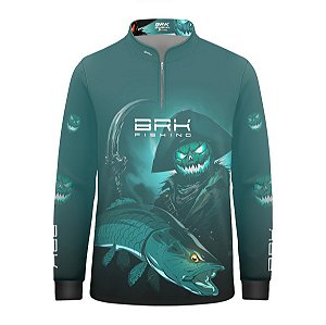 Camisa de Pesca Infantil Brk Azul Halloween Fantasma com Proteção UV50