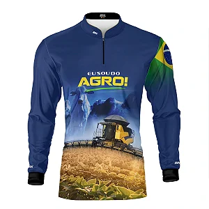 Camisa UV50 Agro Brk Eu sou do Agro Amarela Colheitadeira