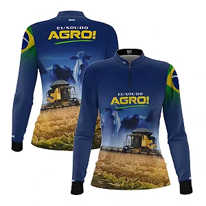 Camisa UV50 Agro Feminina Brk Eu sou do Agro Amarela Colheitadeira