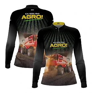 Camisa UV50 Agro Feminina Brk Eu sou do Agro Vermelha Colheitadeira