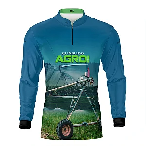 Camisa UV50 Agro Brk Irrigação no Campo Pivô Azul