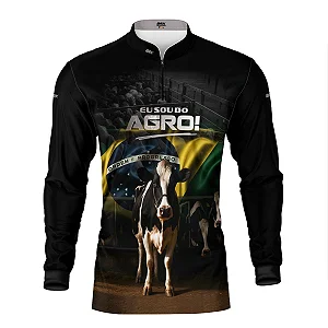 Camisa UV50 Agro Brk Eu Sou do Agro Preta Vaca Holandesa
