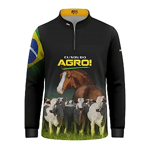 Camisa UV50 Agro Infantil Brk Eu Sou do Agro Animais Pecuária Brasil