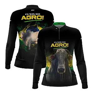 Camisa UV50 Agro Feminina Brk Eu Sou do Agro Preta Nelore