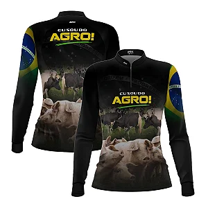 Camisa UV50 Agro Feminina Brk Eu Sou do Agro Vacas e Porcos