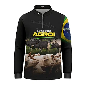 Camisa UV50 Agro Infantil Brk Eu Sou do Agro Vacas e Porcos