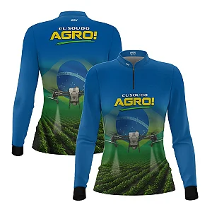 Camisa UV50 Agro Feminina Brk Eu Sou do Agro Azul Drone