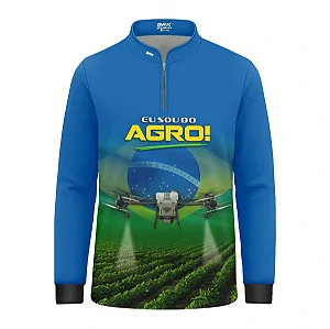 Camisa UV50 Agro Infantil Brk Eu Sou do Agro Azul Drone