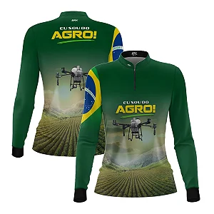 Camisa UV50 Agro Feminina Brk Eu Sou do Agro Verde Drone