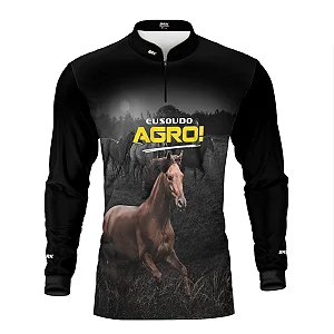 Camisa UV50 Agro Brk Eu Sou do Agro Preta Cavalos
