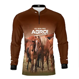 Camisa UV50 Agro Brk Eu Sou do Agro Marrom Cavalos
