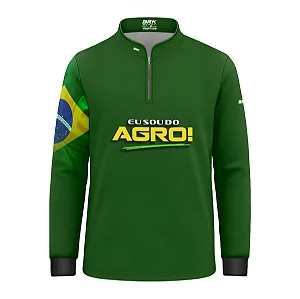 Camisa UV50 Agro Infantil Brk Eu Sou do Agro Verde Básica Bandeira do Brasil