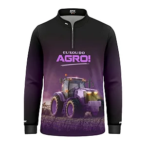 Camisa UV50 Agro Infantil Feminina Brk Eu Sou do Agro Roxo Trator