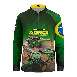 Camisa UV50 Agro Infantil Brk Eu Sou do Agro Verde Colheitadeira